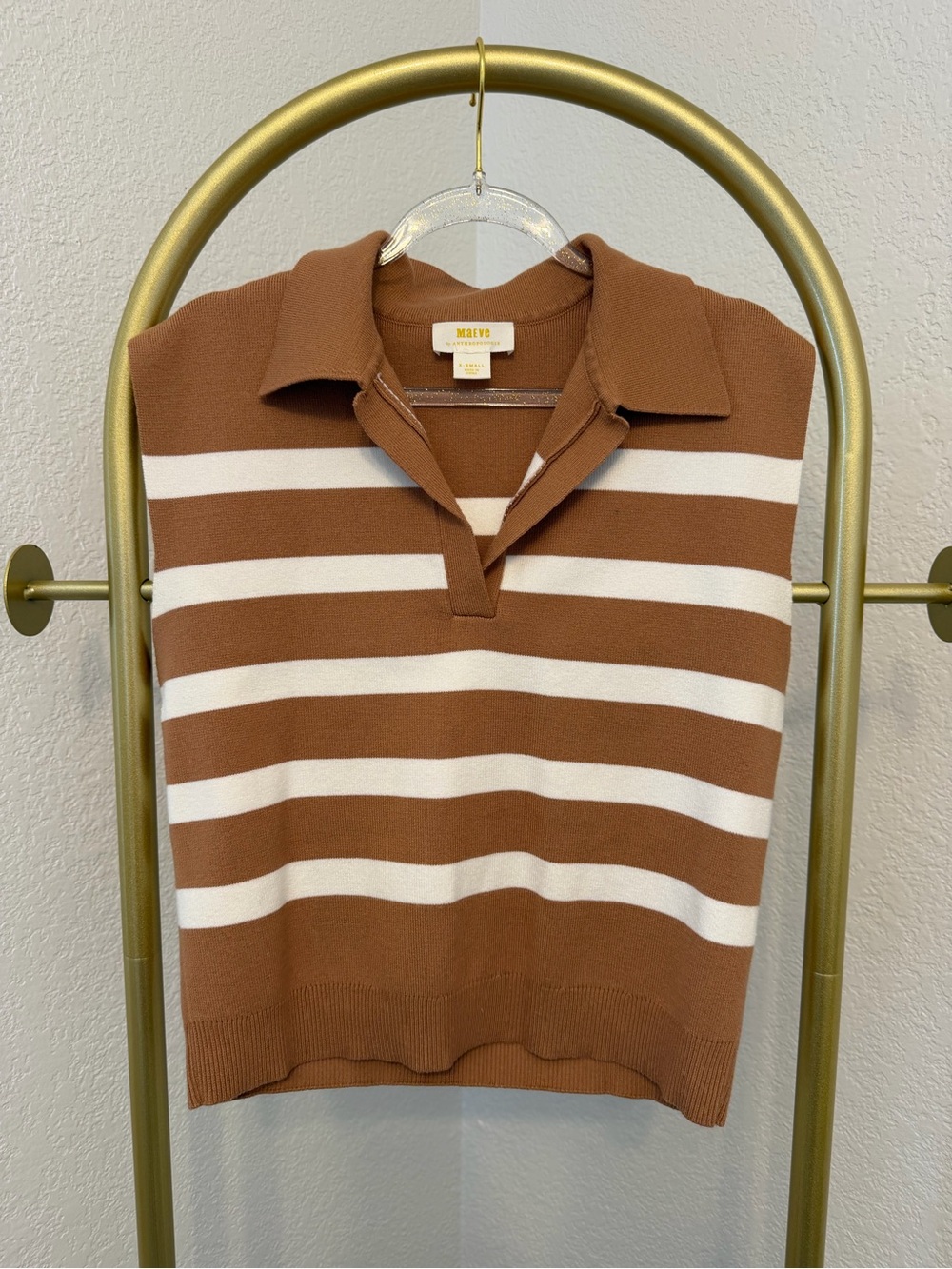 Maeve Brown & White Striped Polo Sweater Shell - Anthropology